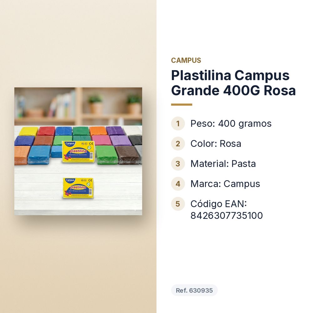 PLASTILINA CAMPUS GRANDE 400G ROSA - características principales