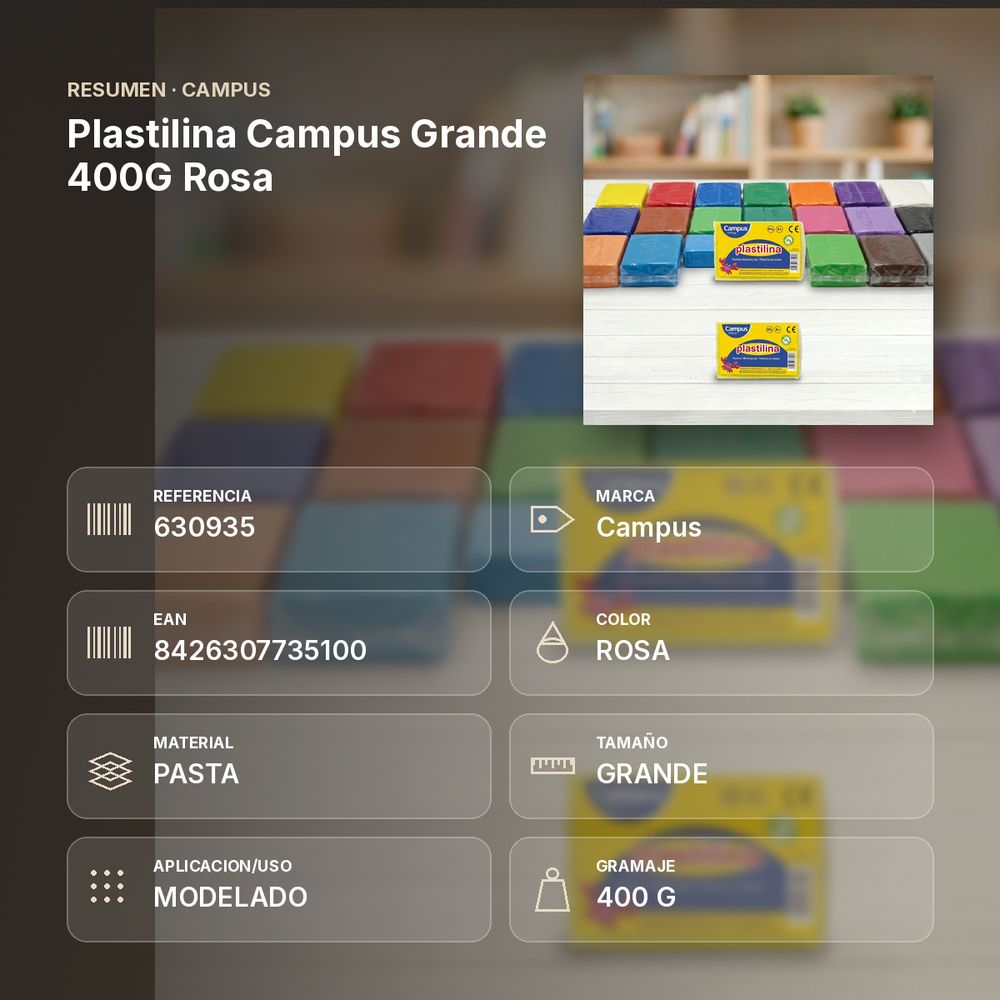 PLASTILINA CAMPUS GRANDE 400G ROSA - resumen de atributos