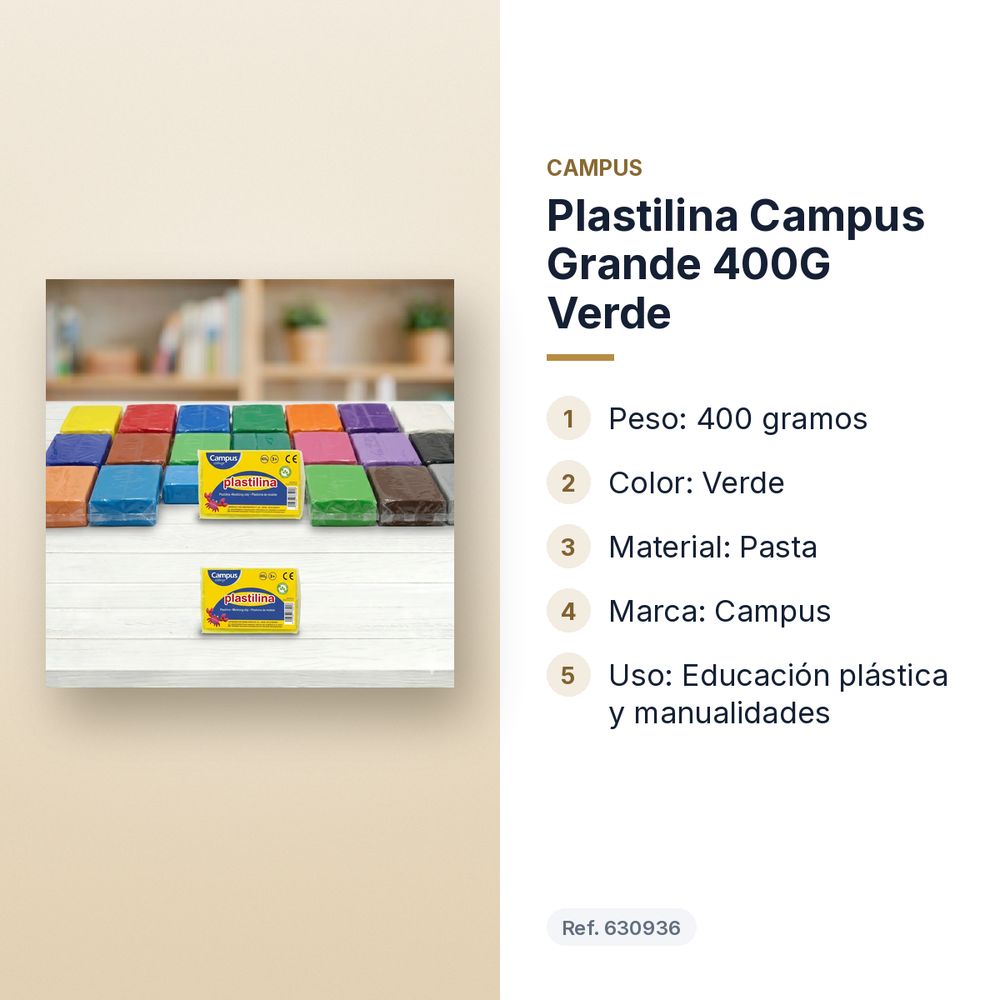 PLASTILINA CAMPUS GRANDE 400G VERDE - características principales