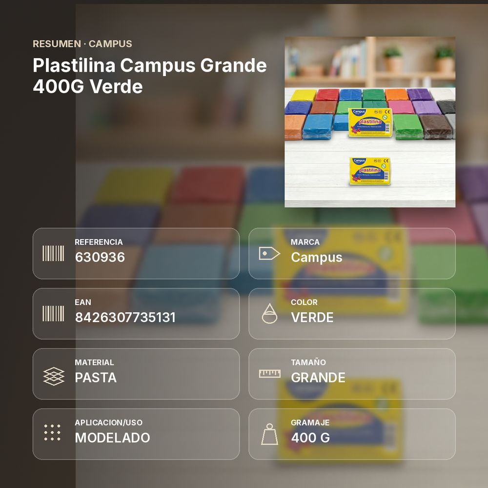 PLASTILINA CAMPUS GRANDE 400G VERDE - resumen de atributos