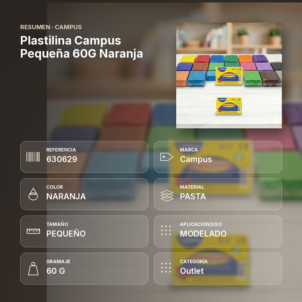 PLASTILINA CAMPUS PEQUEÑA 60G NARANJA - resumen de atributos