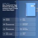 BLOC ESPIRAL A4 TAPA PLASTICO 80 HOJAS 90 GRAMOS PAUTA 3,5MM AZUL CLARO RAYLU - resumen de atributos