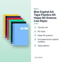 BLOC ESPIRAL A4 TAPA PLASTICO 80 HOJAS 90 GRAMOS LISO RAYLU - características principales