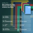 BLOC ESPIRAL A4 TAPA PLASTICO 80 HOJAS 90 GRAMOS LISO RAYLU - resumen de atributos