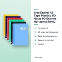 BLOC ESPIRAL A5 TAPA PLASTICO 80 HOJAS 90 GRAMOS HORIZONTAL RAYLU - características principales
