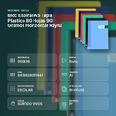 BLOC ESPIRAL A5 TAPA PLASTICO 80 HOJAS 90 GRAMOS HORIZONTAL RAYLU - resumen de atributos