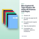 BLOC ESPIRAL A5 TAPA PLASTICO 80 HOJAS 90 GRAMOS LISO RAYLU - características principales