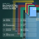 BLOC ESPIRAL A5 TAPA PLASTICO 80 HOJAS 90 GRAMOS LISO RAYLU - resumen de atributos