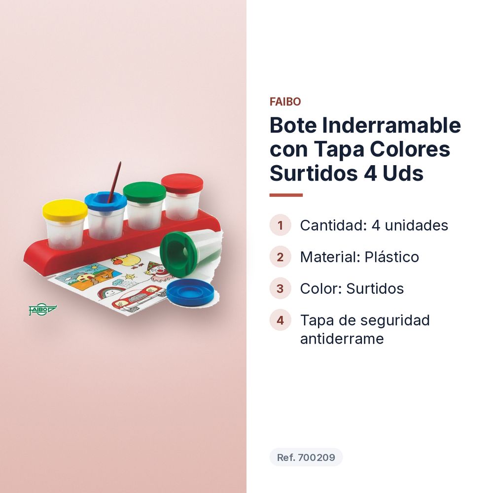 BOTE INDERRAMABLE CON TAPA COLORES SURTIDOS 4 UDS - características principales