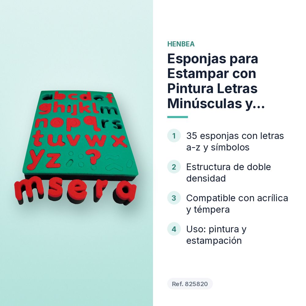 ESPONJAS PARA ESTAMPAR CON PINTURA LETRAS MINÚSCULAS Y SÍMBOLOS HENBEA - características principales