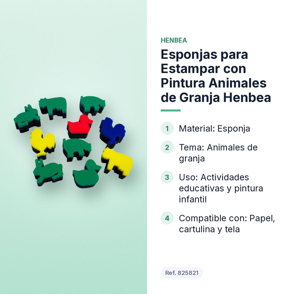 ESPONJAS PARA ESTAMPAR CON PINTURA ANIMALES DE GRANJA HENBEA - características principales
