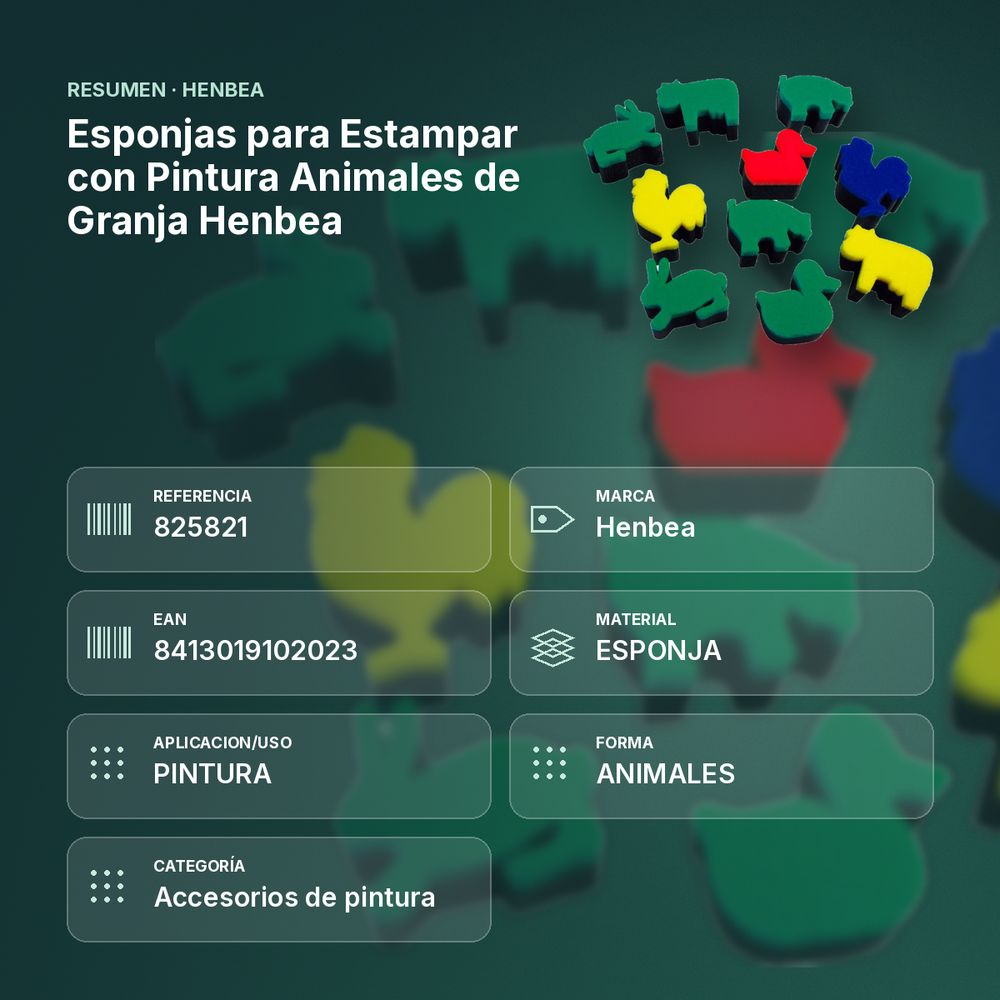 ESPONJAS PARA ESTAMPAR CON PINTURA ANIMALES DE GRANJA HENBEA - resumen de atributos