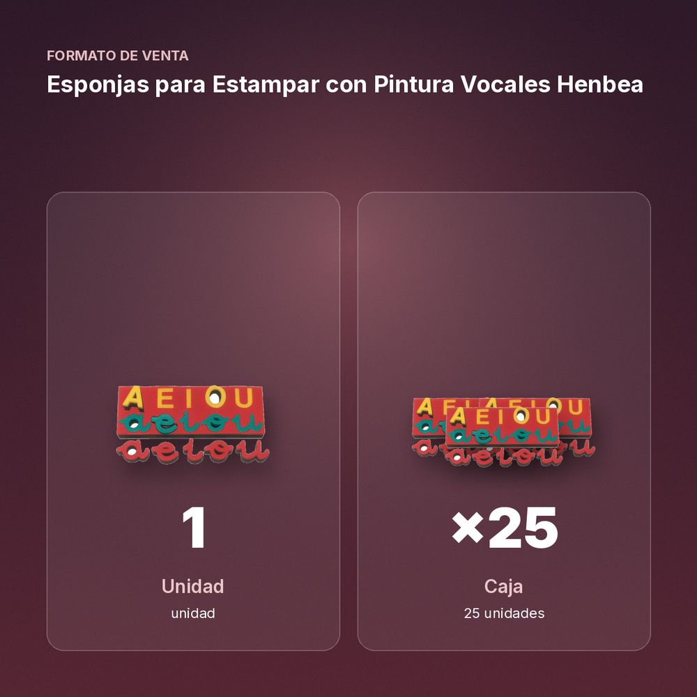 ESPONJAS PARA ESTAMPAR CON PINTURA VOCALES HENBEA - formato de venta: caja de 25