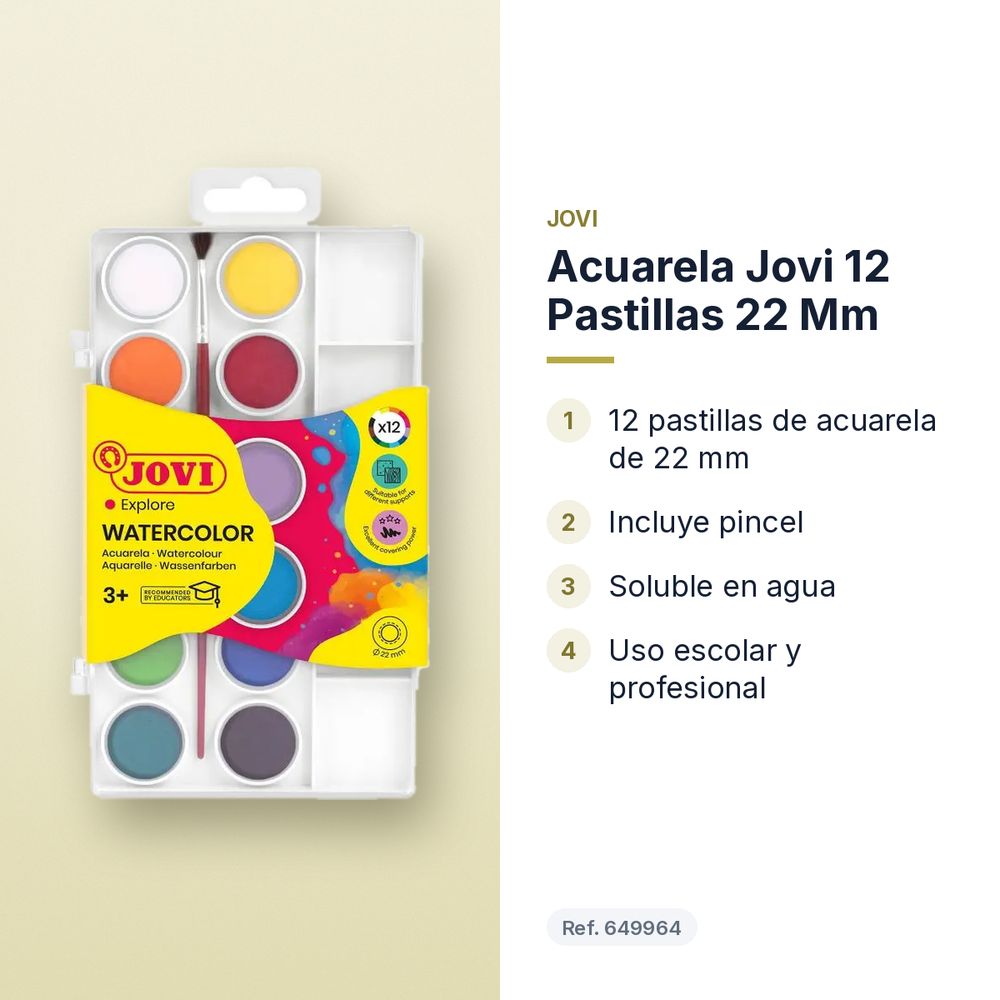ACUARELA JOVI 12 PASTILLAS 22 MM  - características principales