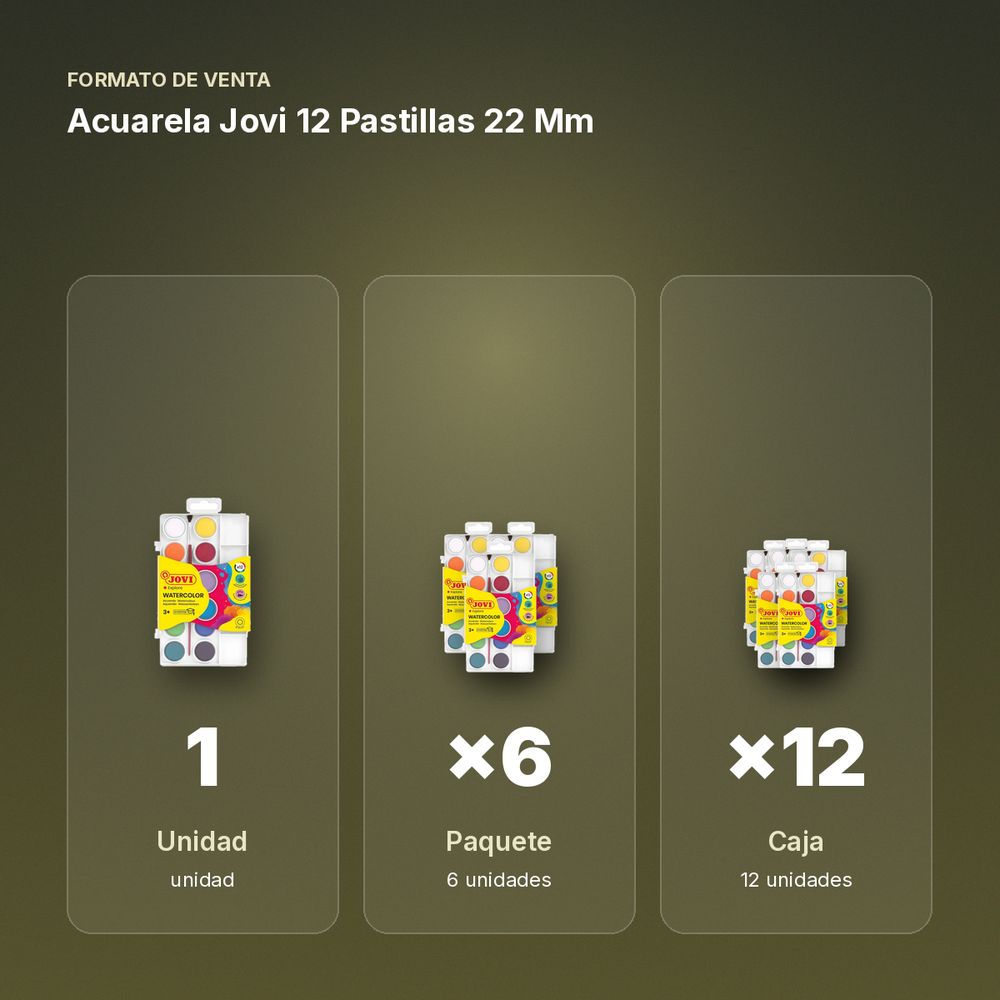 ACUARELA JOVI 12 PASTILLAS 22 MM  - formato de venta: paquete de 6, caja de 12