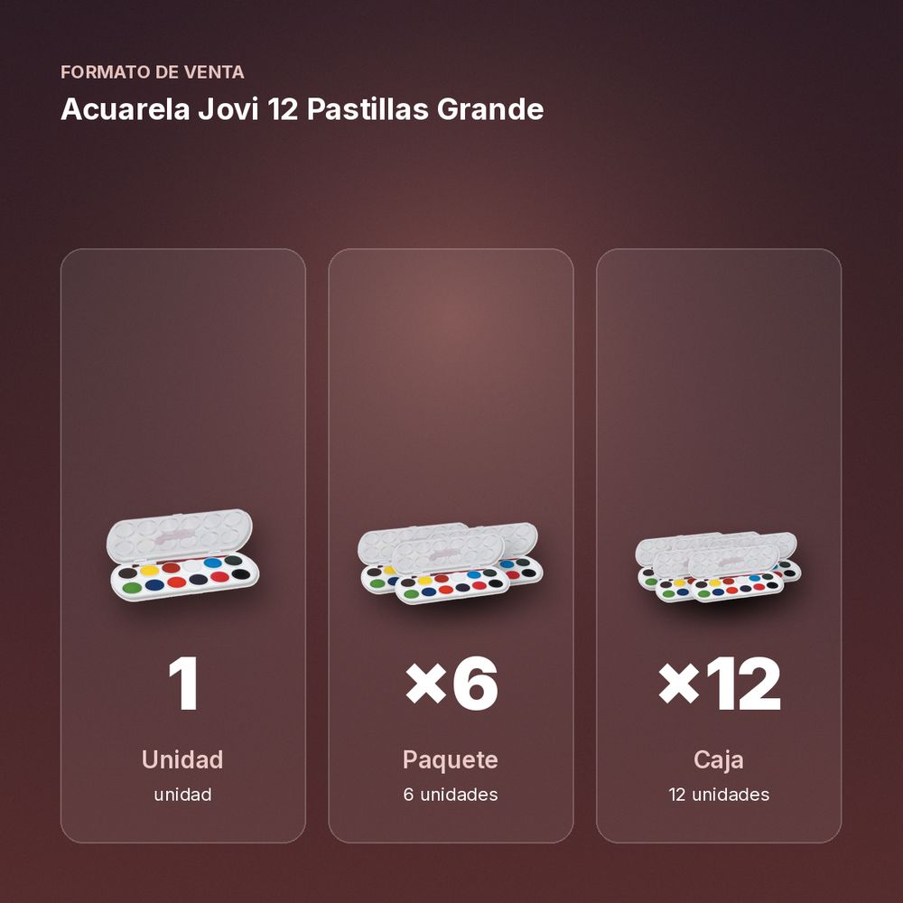 ACUARELA JOVI 12 PASTILLAS GRANDE - formato de venta: paquete de 6, caja de 12