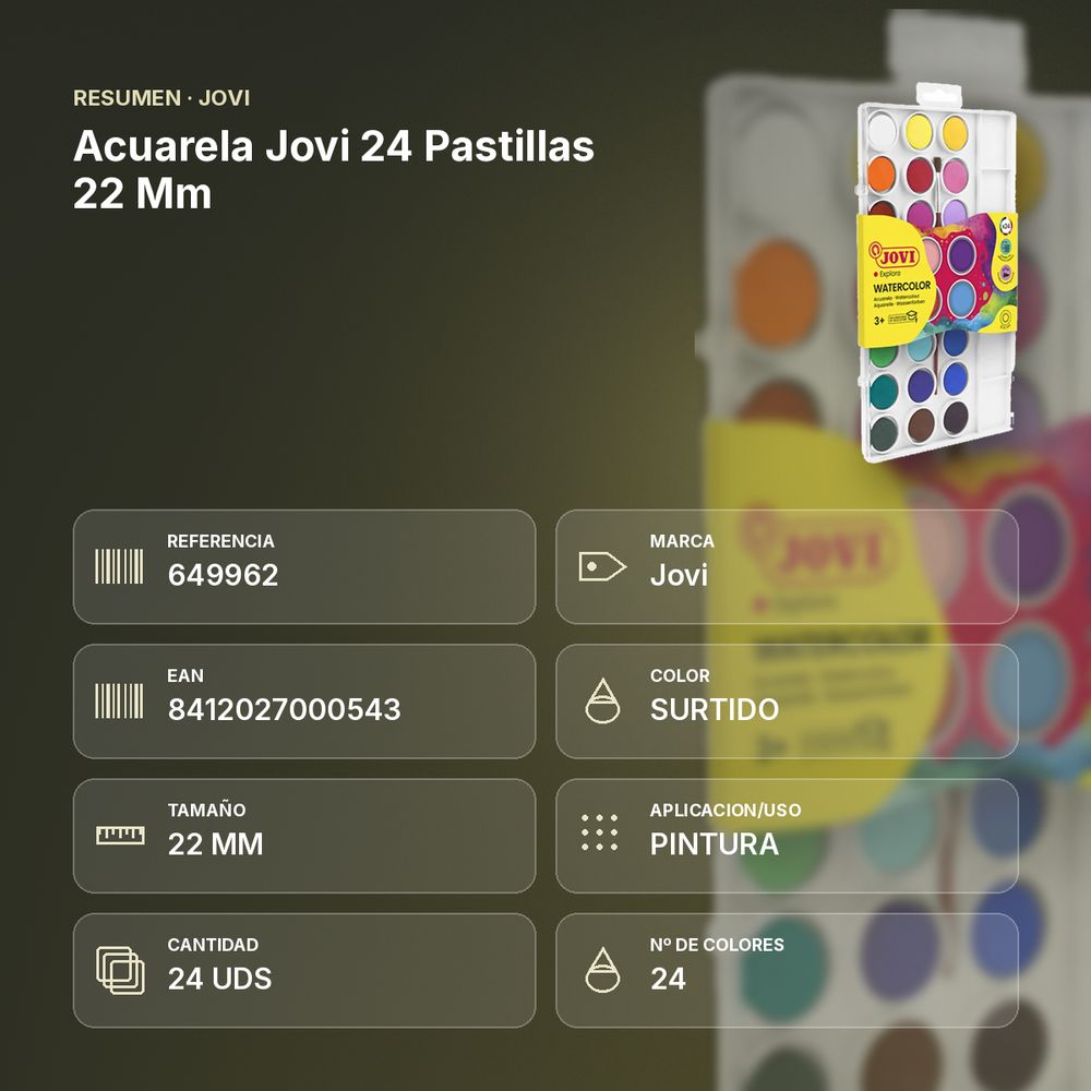 ACUARELA JOVI 24 PASTILLAS 22 MM - resumen de atributos