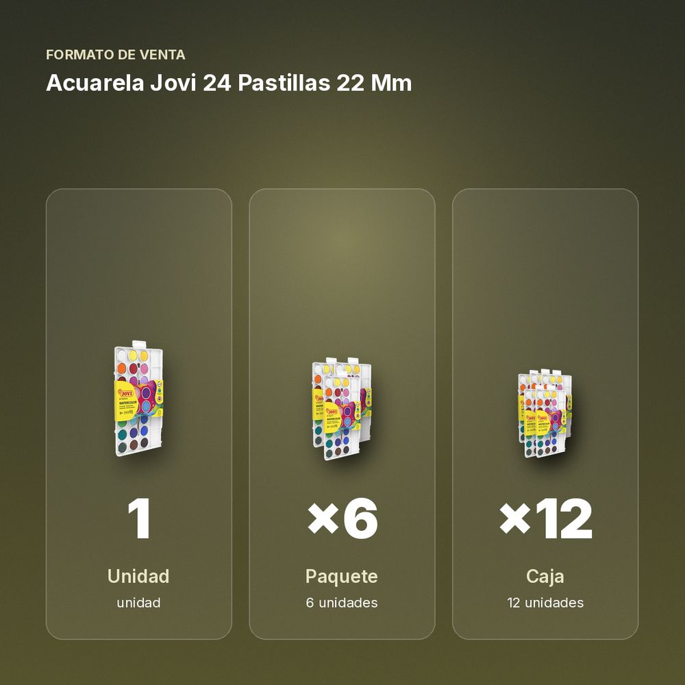 ACUARELA JOVI 24 PASTILLAS 22 MM - formato de venta: paquete de 6, caja de 12