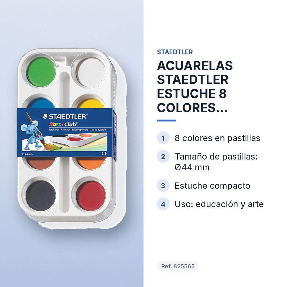 ACUARELAS STAEDTLER ESTUCHE 8 COLORES PASTILLAS GRANDES Ø44mm - características principales