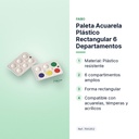 PALETA ACUARELA PLÁSTICO RECTANGULAR 6 DEPARTAMENTOS - características principales