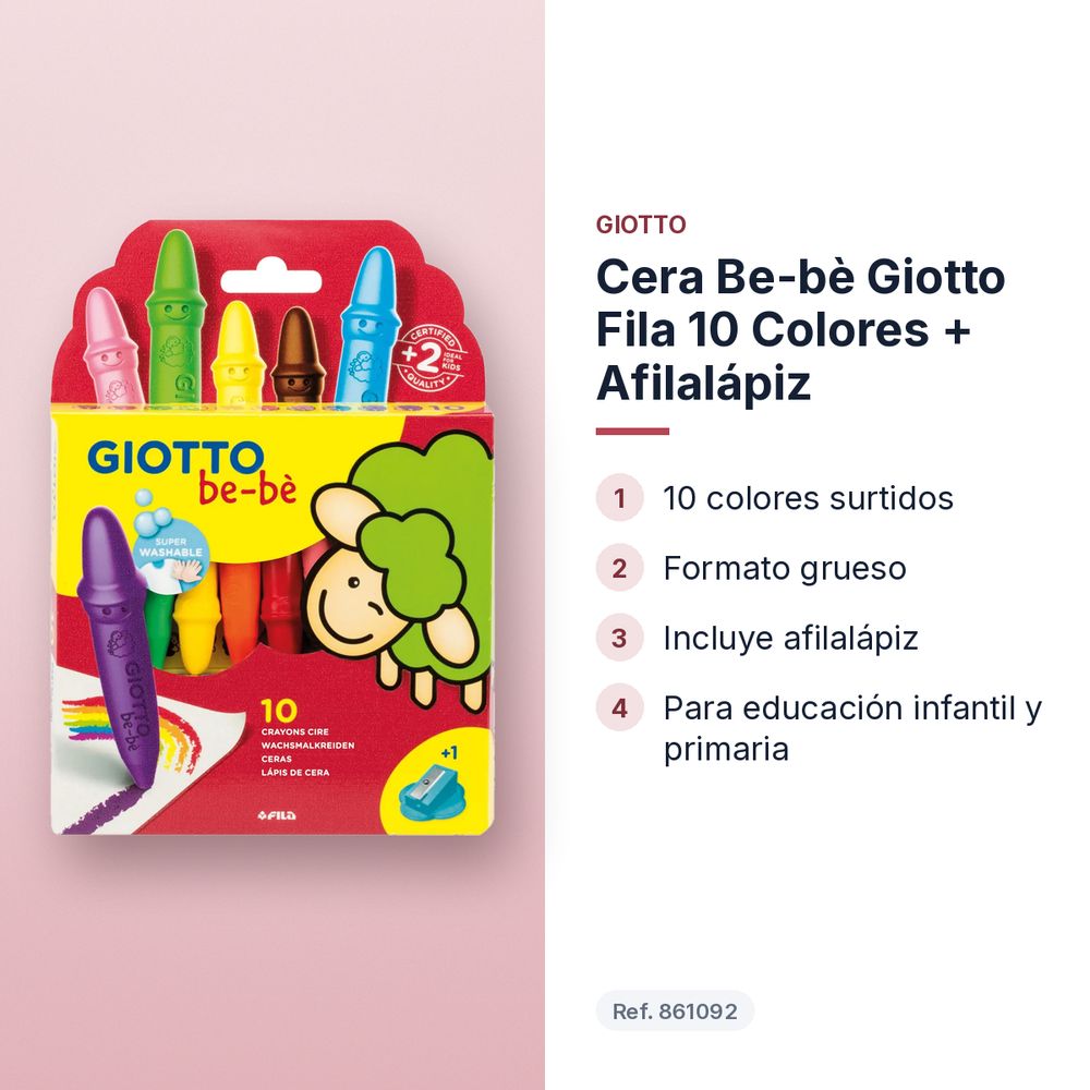 CERA BE-BÈ GIOTTO FILA 10 COLORES + AFILALÁPIZ - características principales