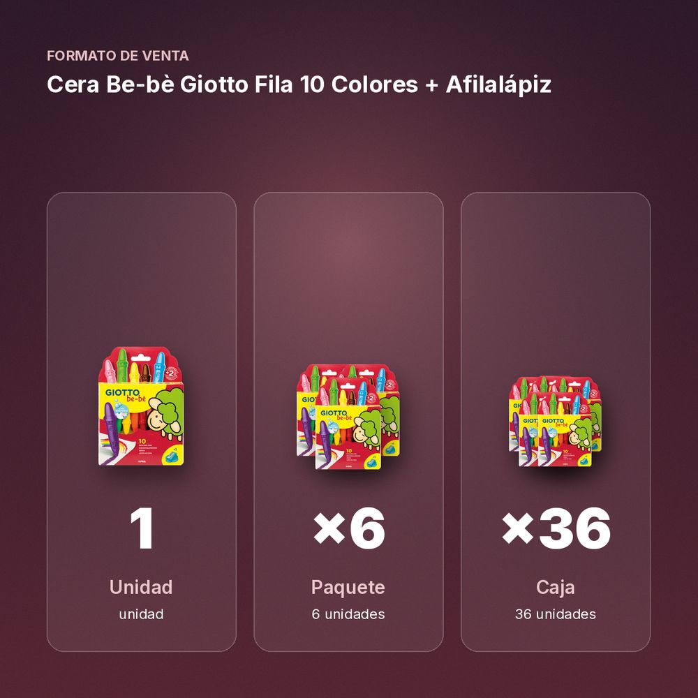 CERA BE-BÈ GIOTTO FILA 10 COLORES + AFILALÁPIZ - formato de venta: paquete de 6, caja de 36