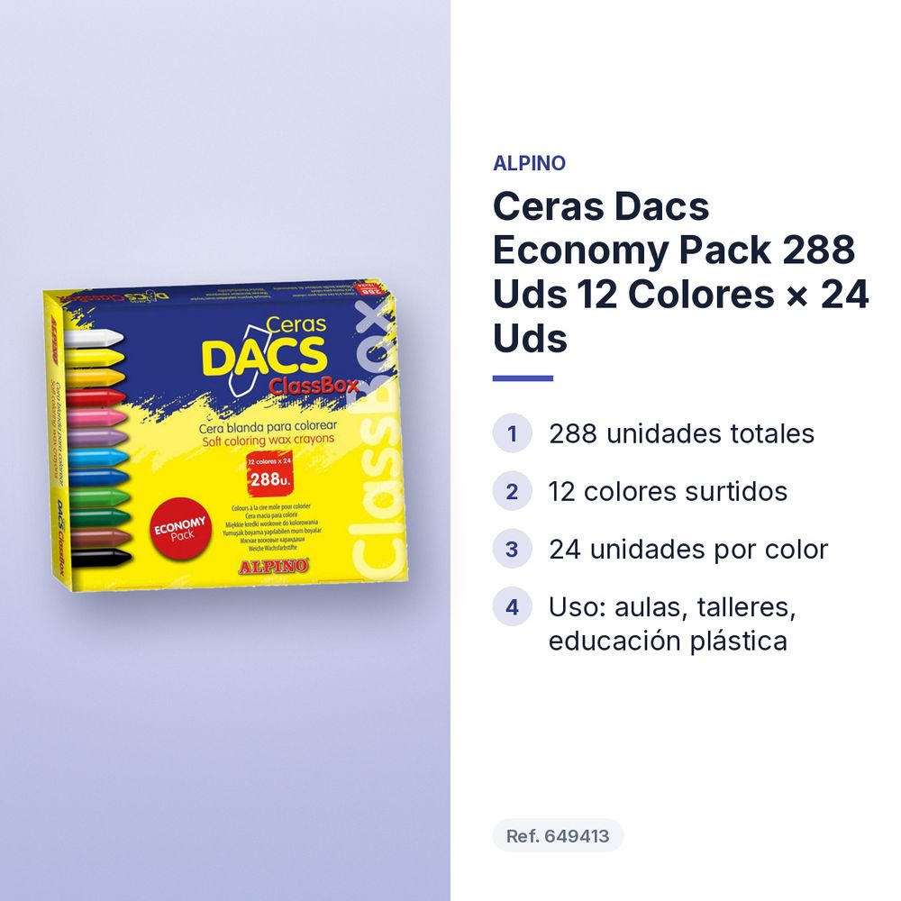 CERAS DACS ECONOMY PACK 288 UDS 12 COLORES × 24 UDS - características principales