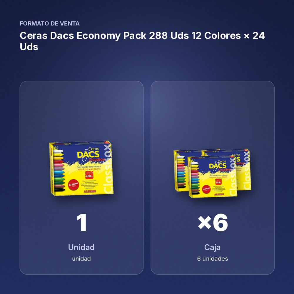 CERAS DACS ECONOMY PACK 288 UDS 12 COLORES × 24 UDS - formato de venta: caja de 6