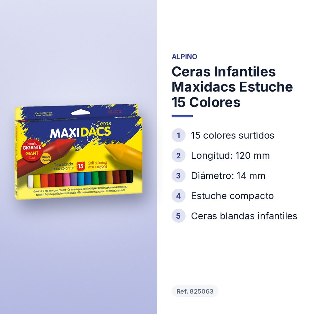 CERAS INFANTILES MAXIDACS ESTUCHE 15 COLORES - características principales