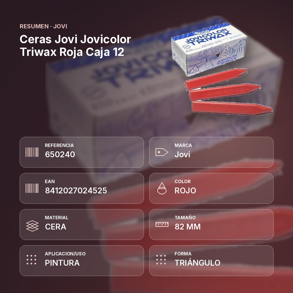 CERAS JOVI JOVICOLOR TRIWAX ROJA CAJA 12  - resumen de atributos