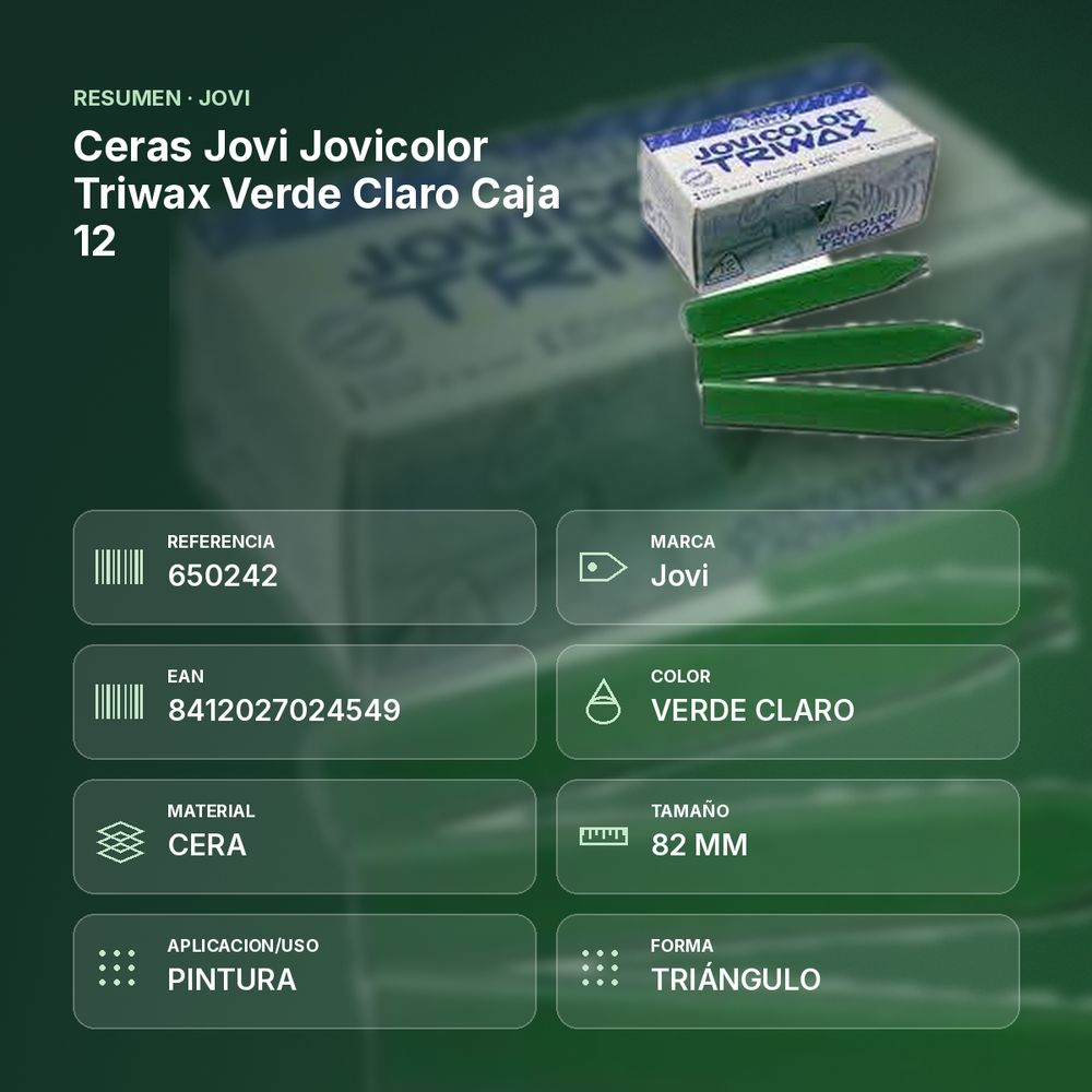 CERAS JOVI JOVICOLOR TRIWAX VERDE CLARO CAJA 12  - resumen de atributos