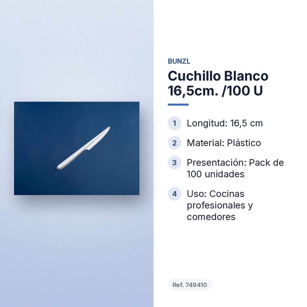 CUCHILLO BLANCO 16,5CM. /100 U - características principales