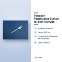 TENEDOR REUTILIZABLE BLANCO 16,5CM 100 UDS - características principales