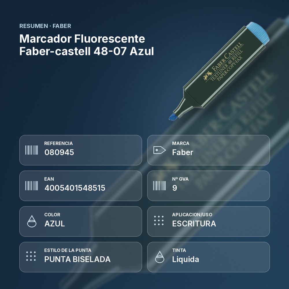 MARCADOR FLUORESCENTE FABER-CASTELL 48-07 AZUL - resumen de atributos