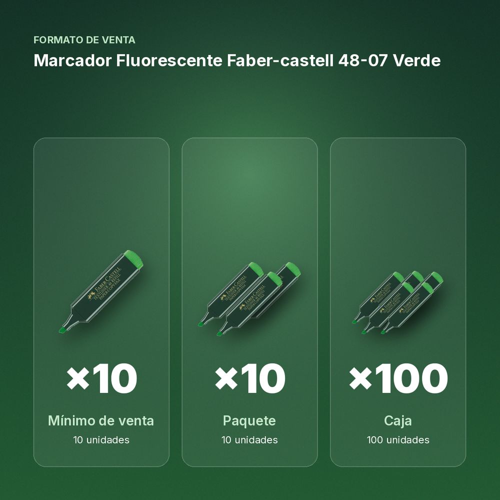MARCADOR FLUORESCENTE FABER-CASTELL 48-07 VERDE - formato de venta: paquete de 10, caja de 100