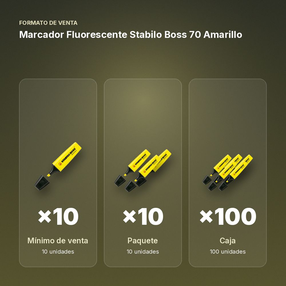 MARCADOR FLUORESCENTE STABILO BOSS 70 AMARILLO - formato de venta: paquete de 10, caja de 100