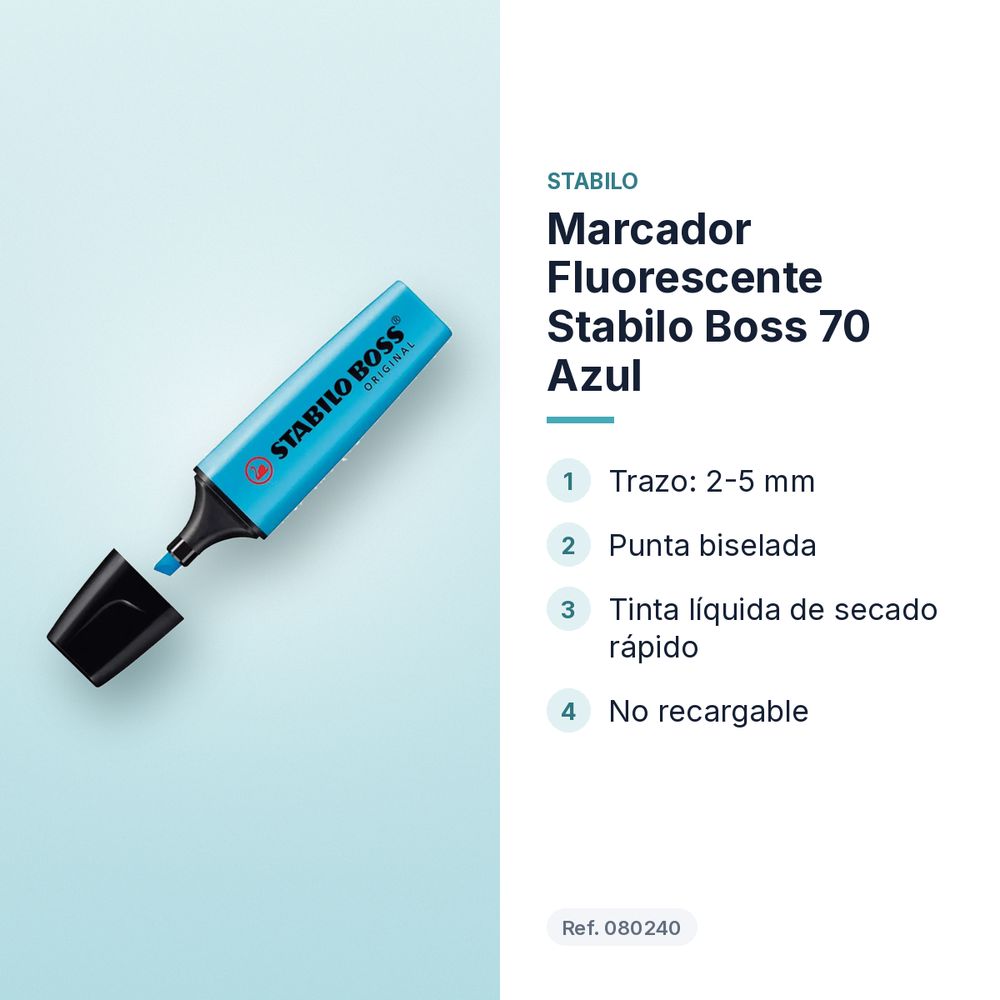 MARCADOR FLUORESCENTE STABILO BOSS 70 AZUL - características principales