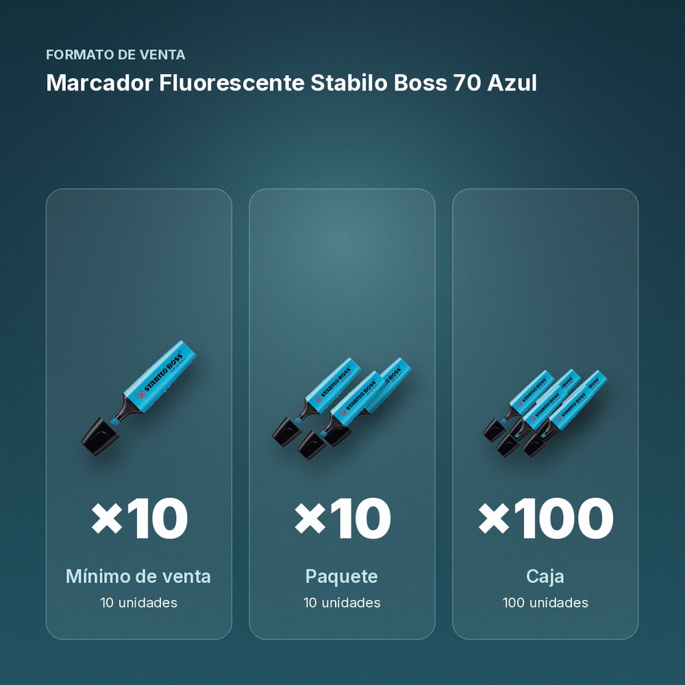 MARCADOR FLUORESCENTE STABILO BOSS 70 AZUL - formato de venta: paquete de 10, caja de 100
