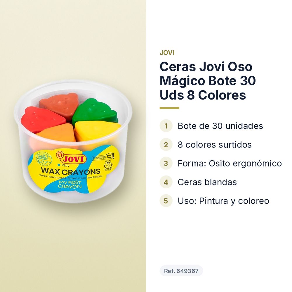 CERAS JOVI OSO MÁGICO BOTE 30 UDS 8 COLORES - características principales