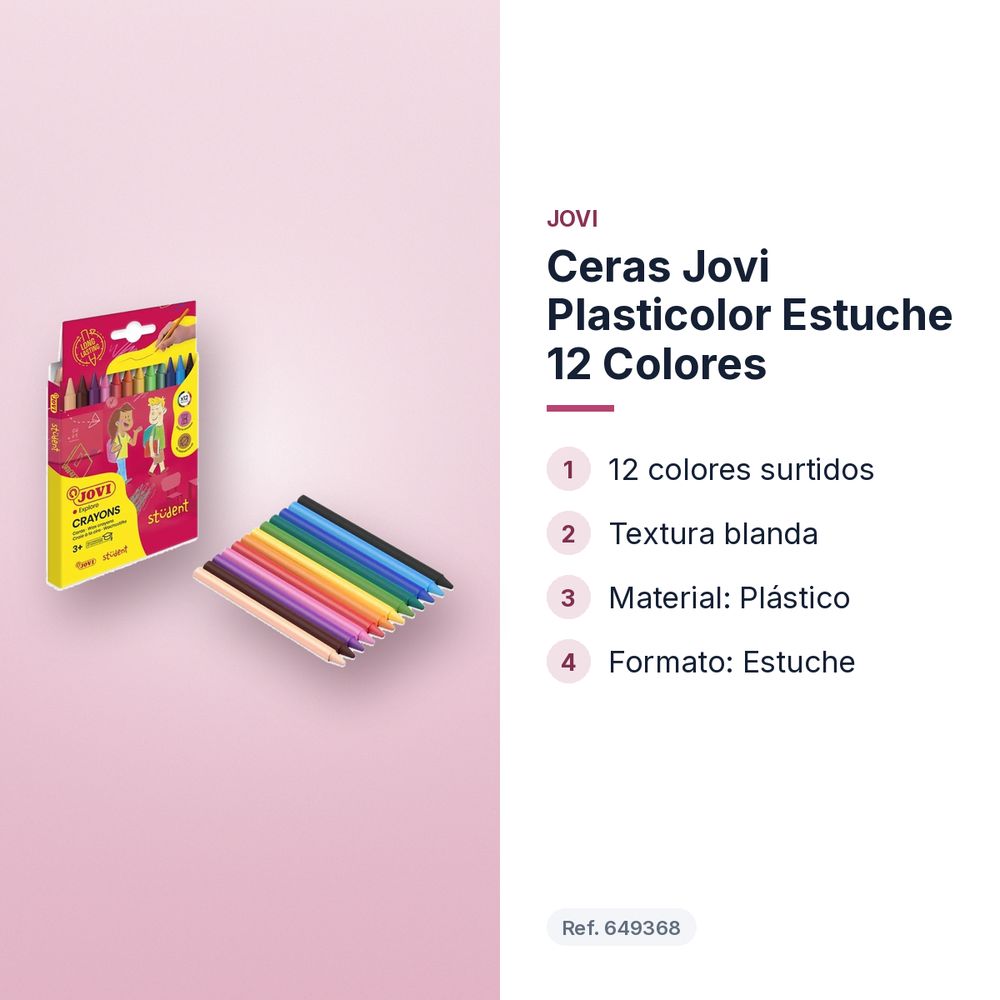 CERAS JOVI PLASTICOLOR ESTUCHE 12 COLORES - características principales