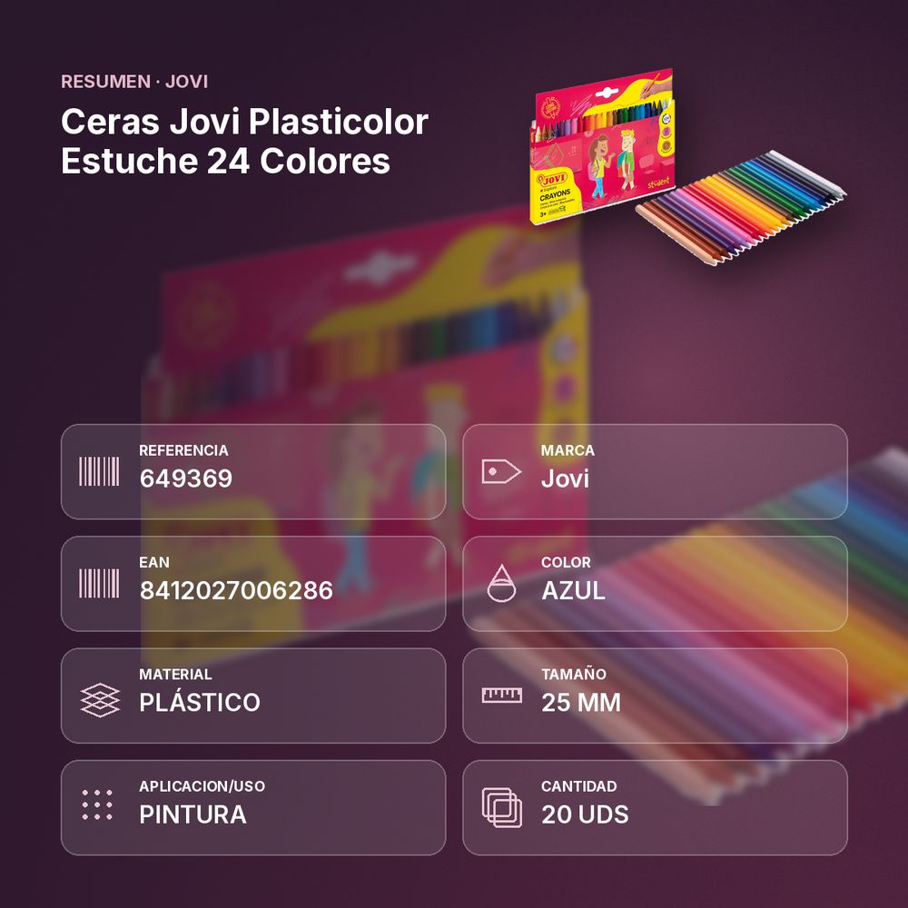 CERAS JOVI PLASTICOLOR ESTUCHE 24 COLORES  - resumen de atributos