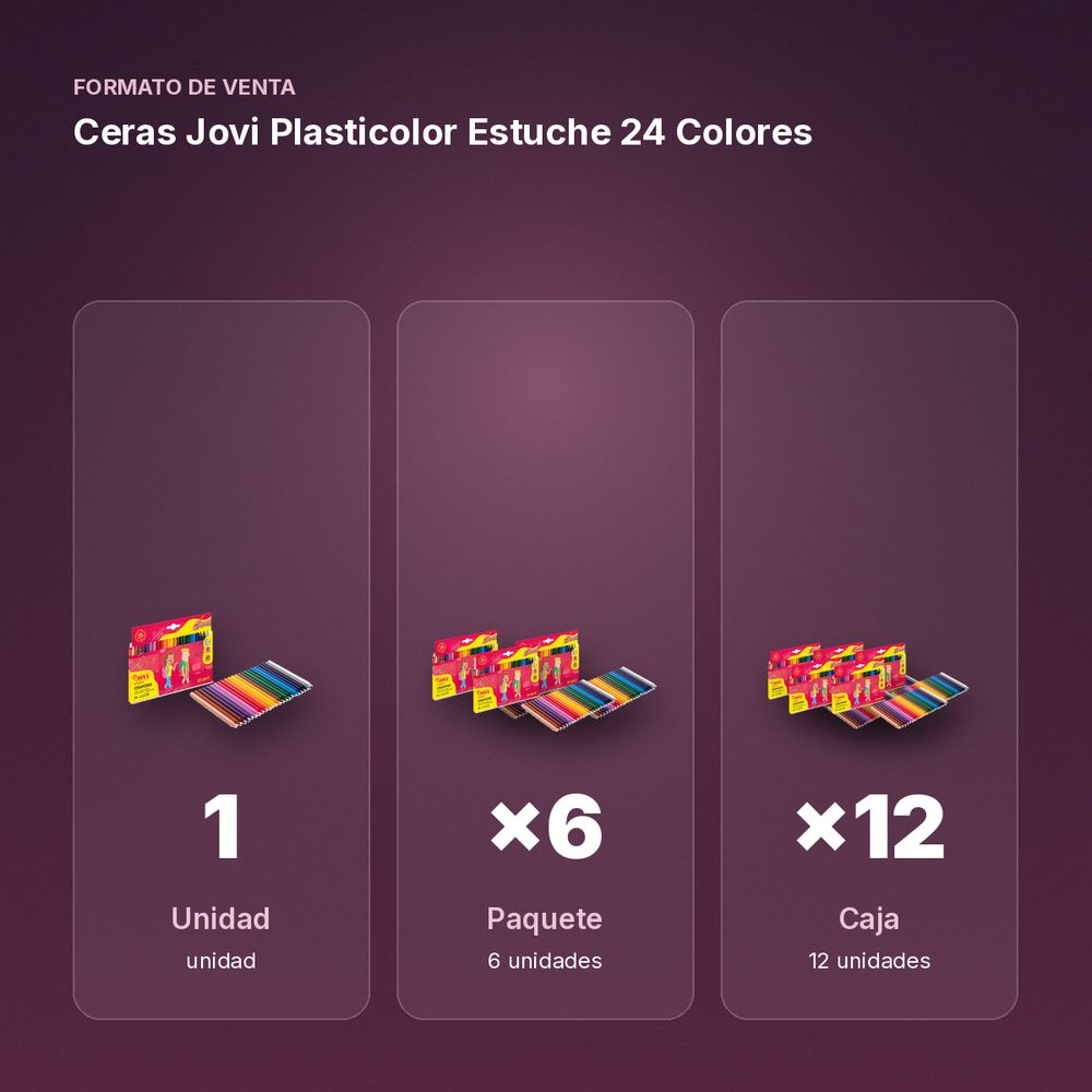 CERAS JOVI PLASTICOLOR ESTUCHE 24 COLORES  - formato de venta: paquete de 6, caja de 12