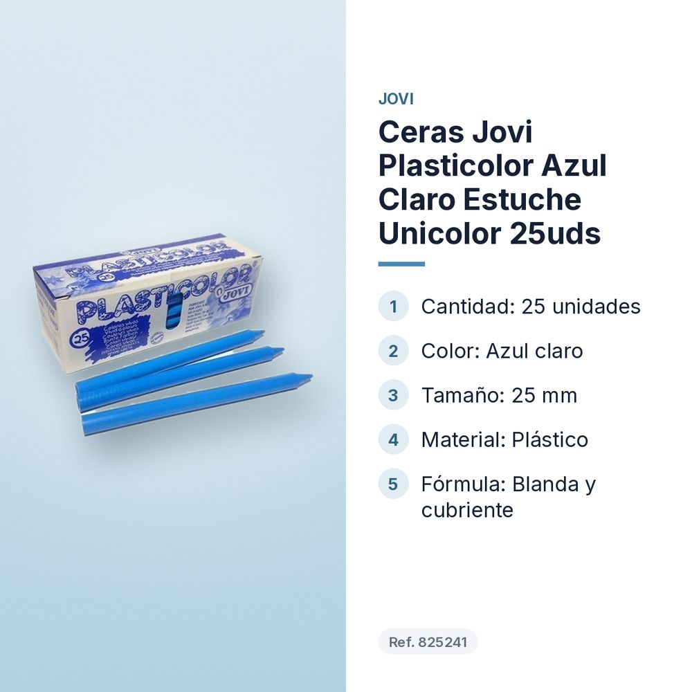 CERAS JOVI PLASTICOLOR AZUL CLARO ESTUCHE UNICOLOR 25UDS  - características principales