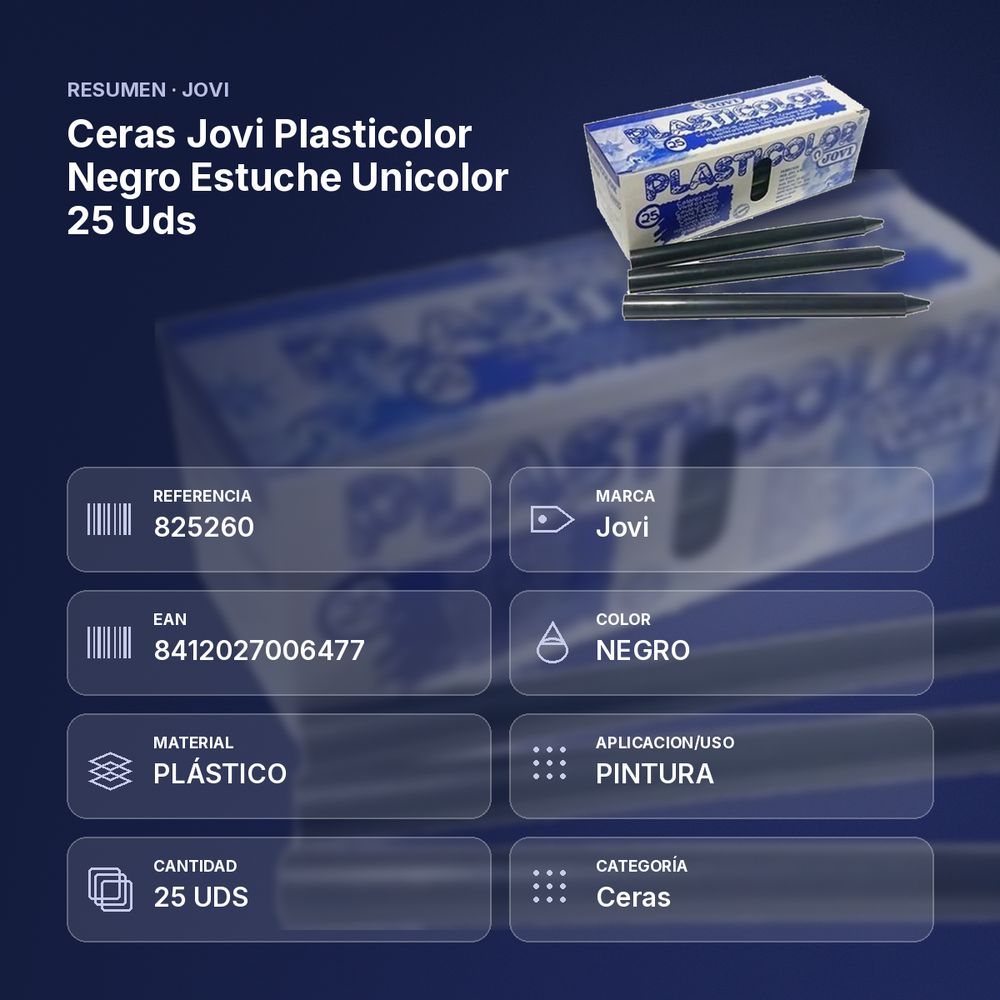 CERAS JOVI PLASTICOLOR NEGRO ESTUCHE UNICOLOR 25 UDS  - resumen de atributos