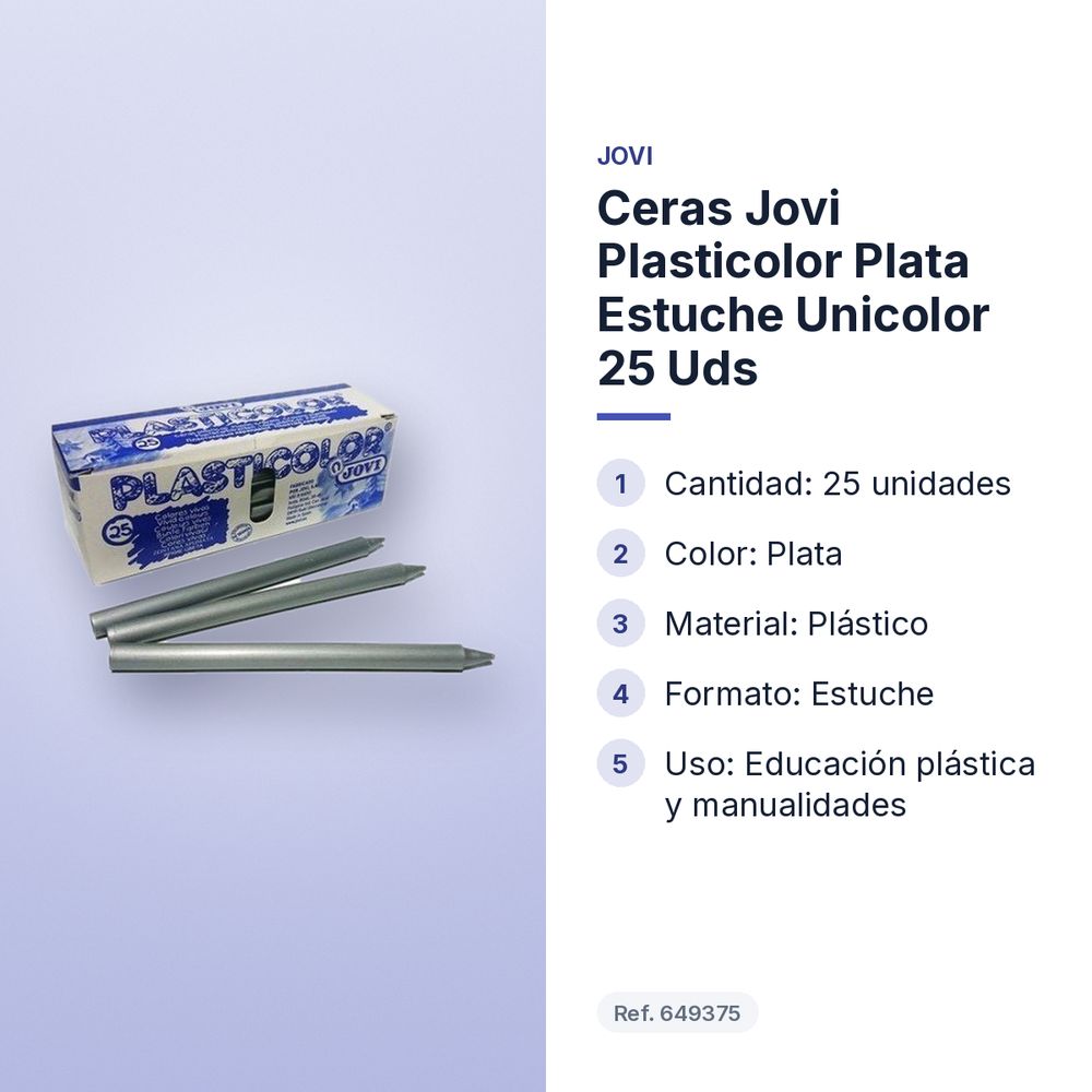 CERAS JOVI PLASTICOLOR PLATA ESTUCHE UNICOLOR 25 UDS  - características principales