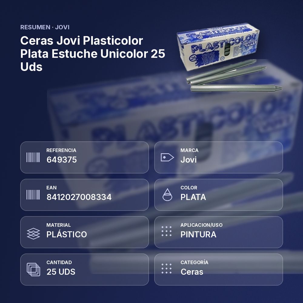 CERAS JOVI PLASTICOLOR PLATA ESTUCHE UNICOLOR 25 UDS  - resumen de atributos