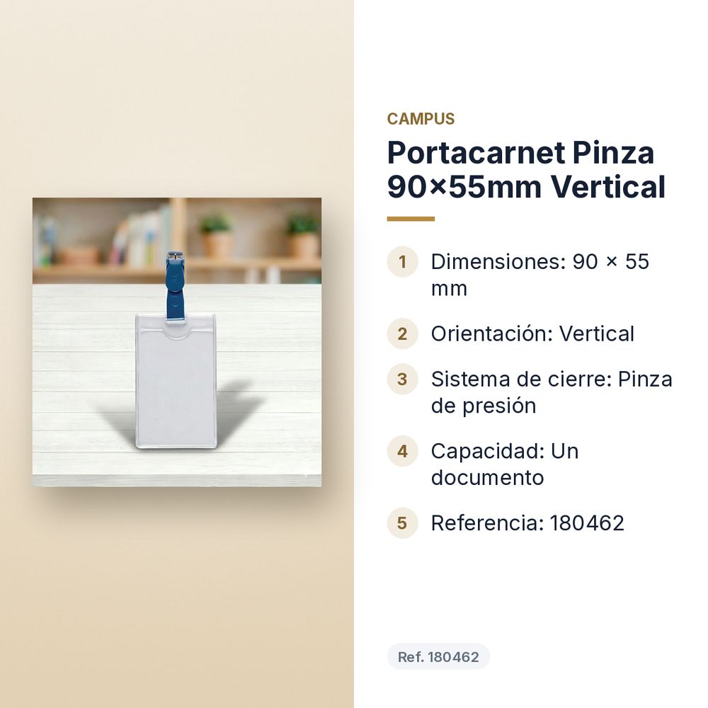 PORTACARNET PINZA 90X55MM VERTICAL - características principales
