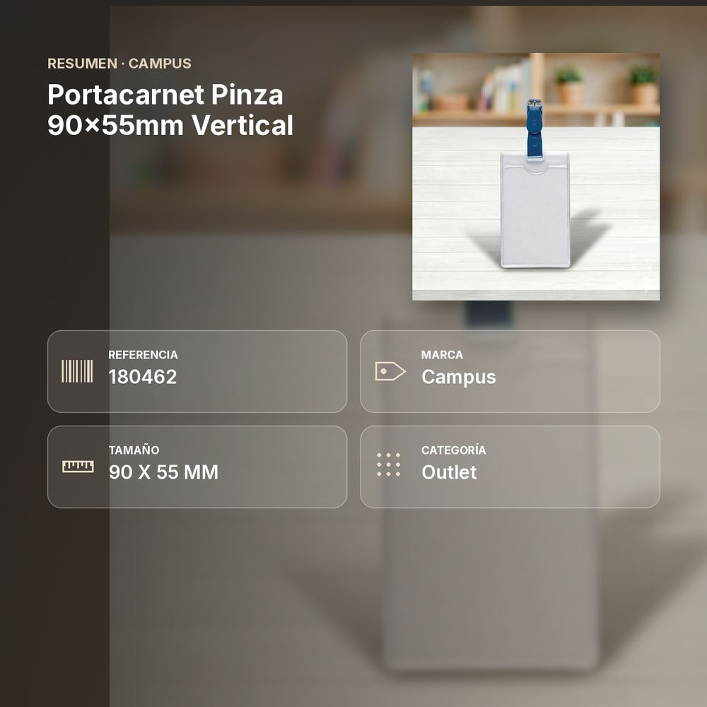 PORTACARNET PINZA 90X55MM VERTICAL - resumen de atributos