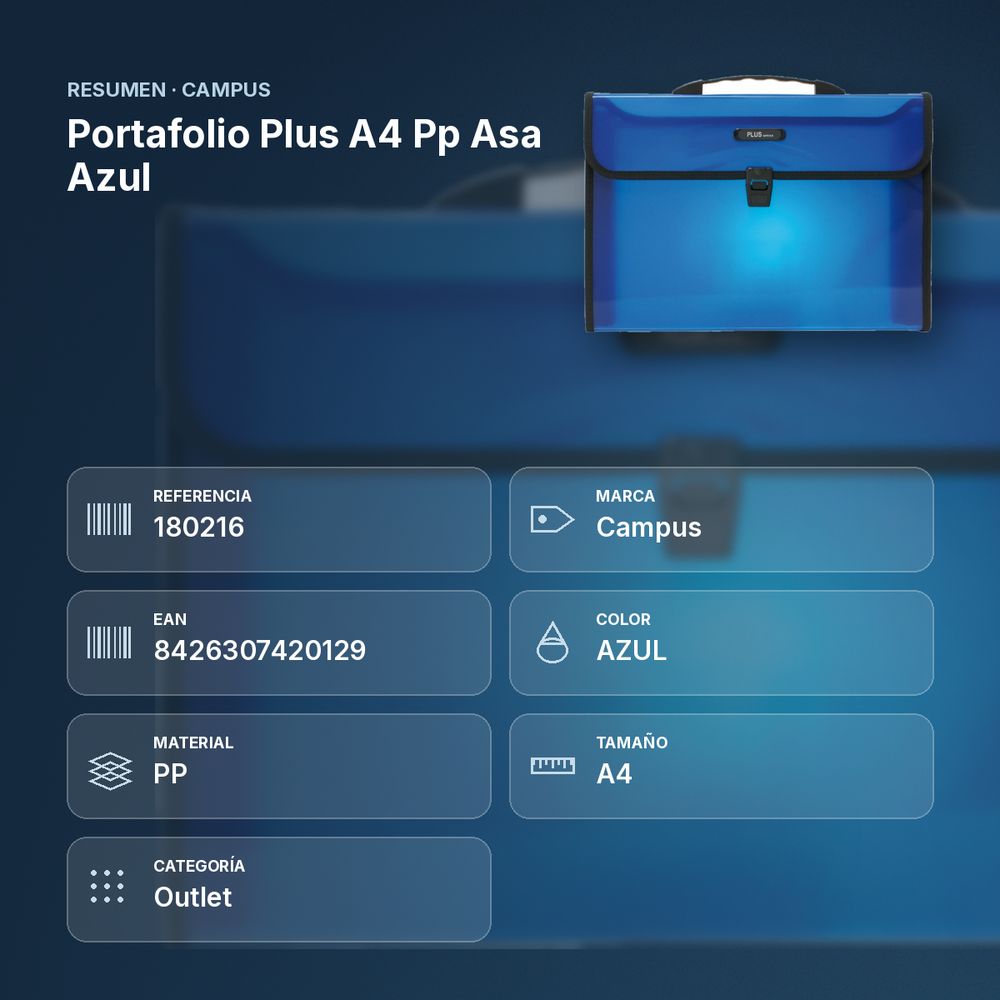 PORTAFOLIO PLUS A4 PP ASA AZUL - resumen de atributos