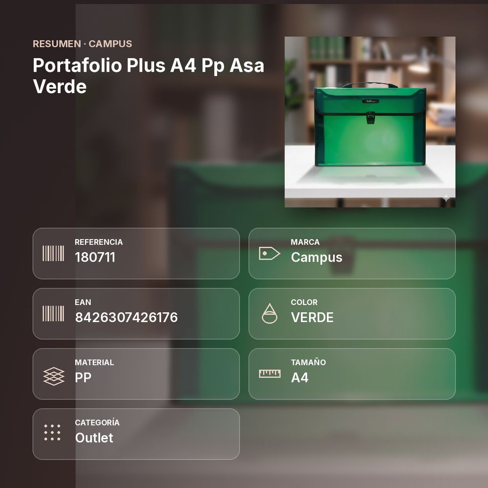 PORTAFOLIO PLUS A4 PP ASA VERDE - resumen de atributos